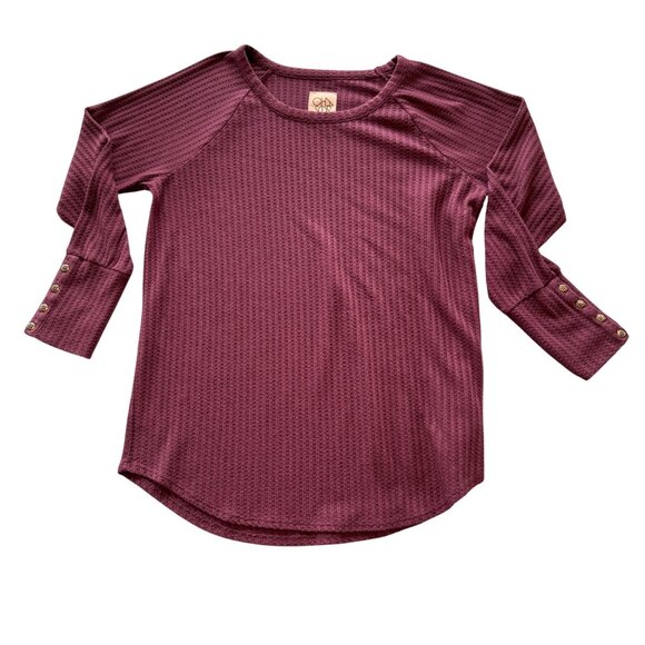 Chaser‎ Burgundy Waffle Knit Long Sleeve Top With Button Cuffs Women’s XL Casual - Picture 1 of 5
